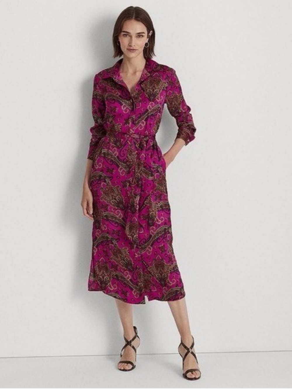 Ralph Lauren Fuchsia Paisley Midi Shirt Dress